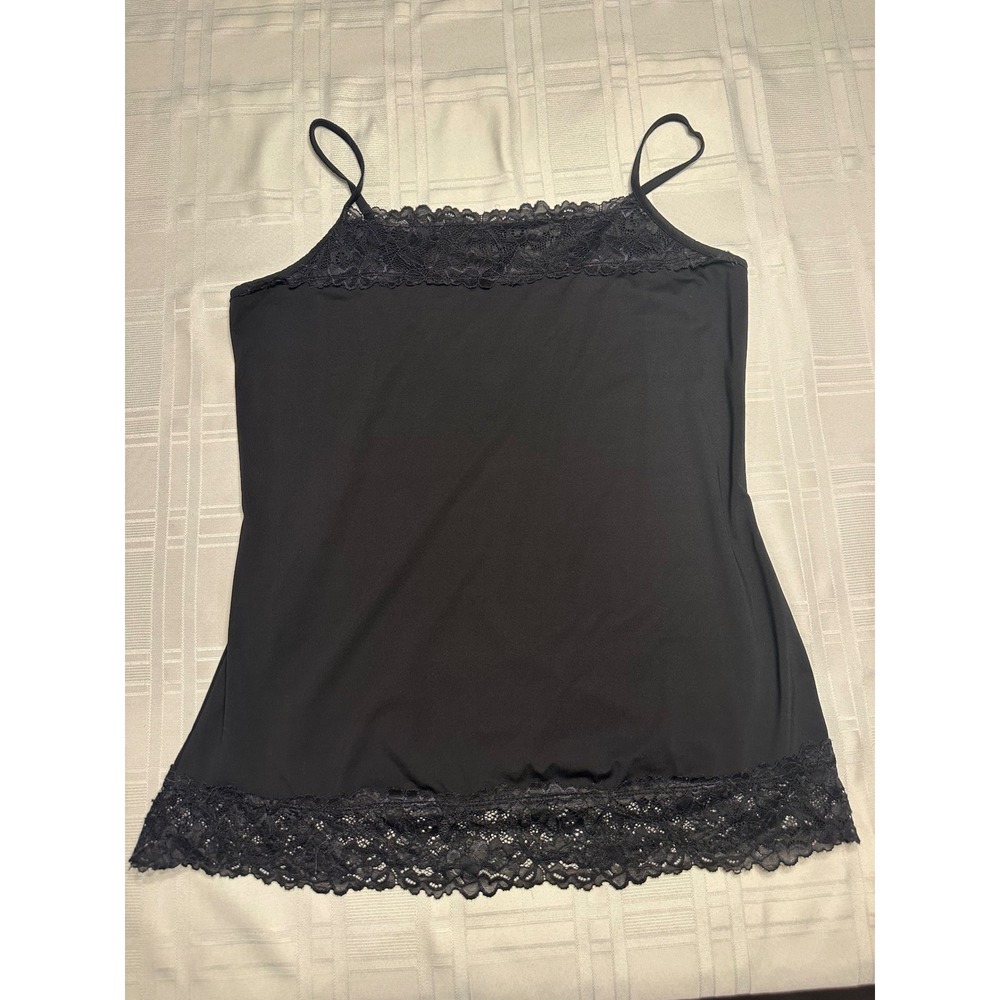 Maurices Cami Tank Top Womens XL Black Lace Trim Spaghetti Straps Stretch